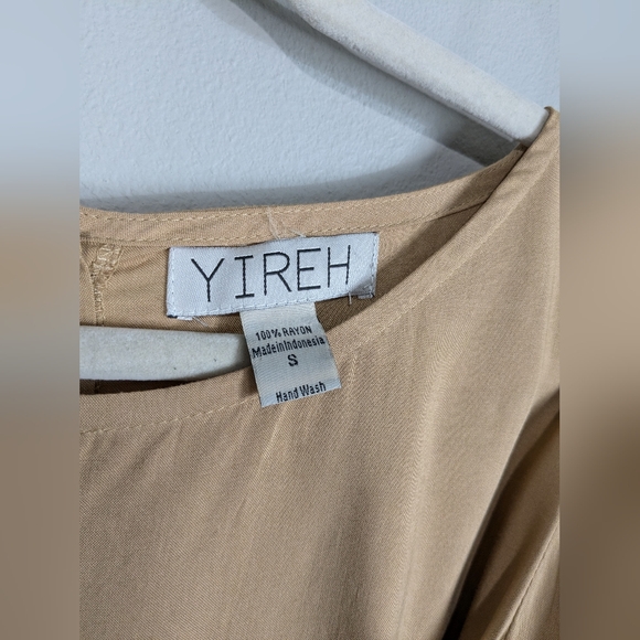 YIREH Embroidered Waist Tie Wrap Top Button Back Crop Popover Blouse S - Picture 7 of 10